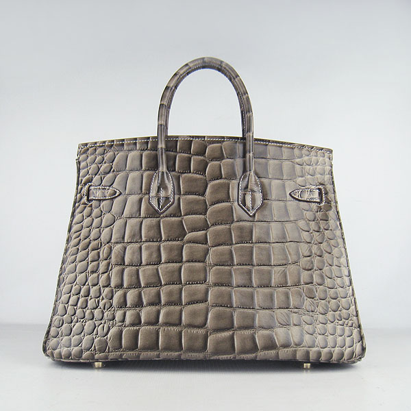 High Quality Fake Hermes Birkin 35CM Crocodile Veins Leather Bag Khaki 6089